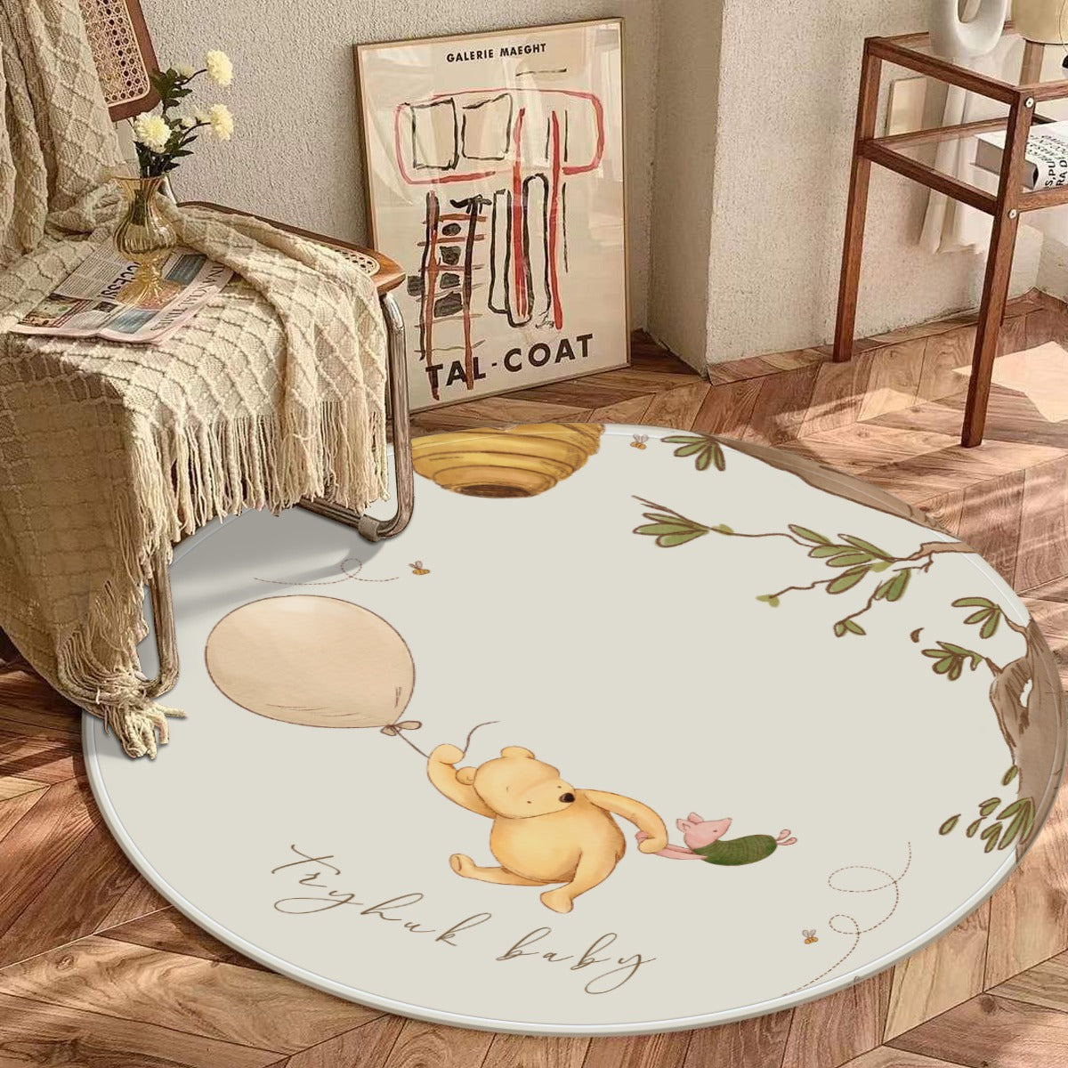Winnie the Pooh Kids Rug - Round Nursery Play Mat - Playroom Decor