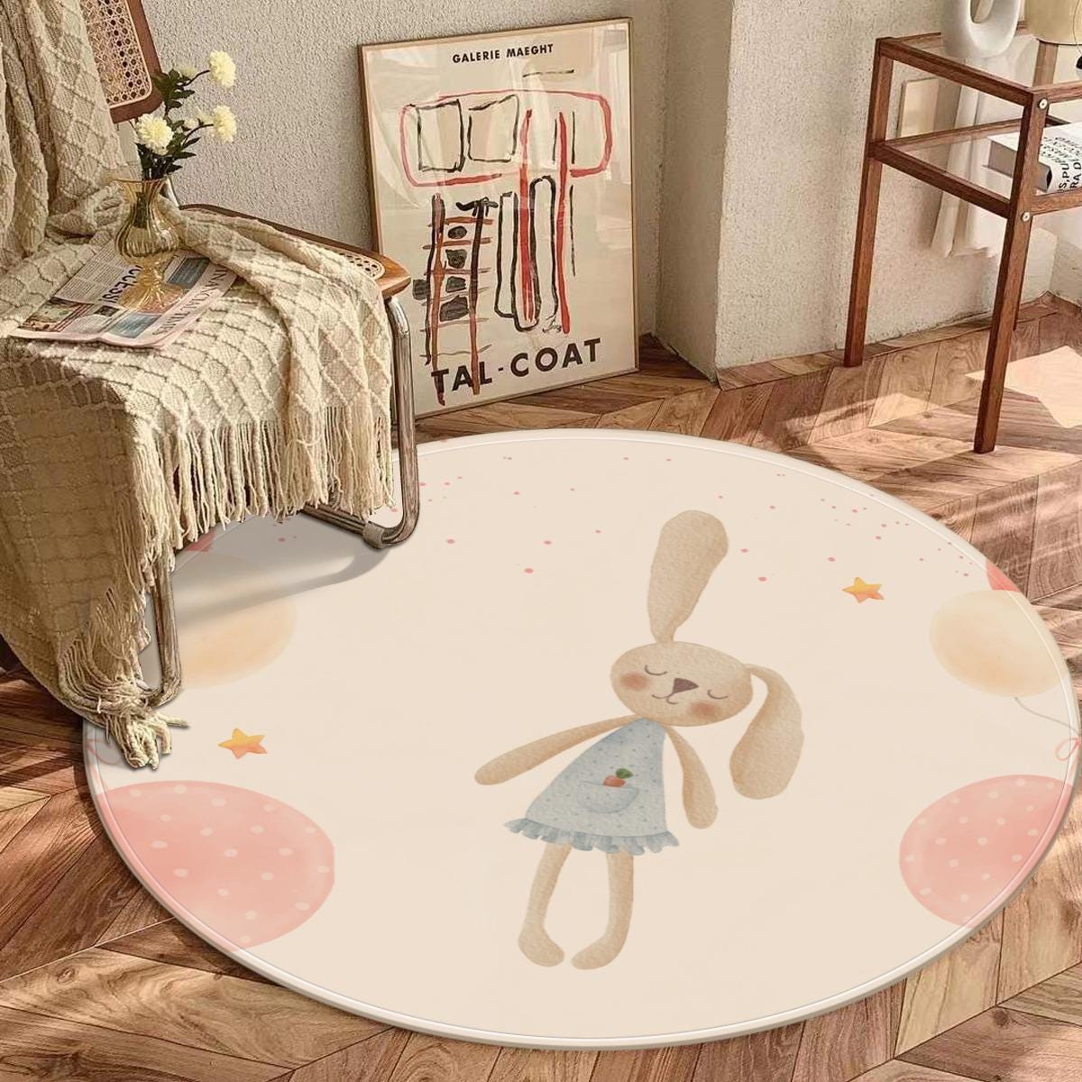 Cute Bunny Kids Rug – Non-Slip Baby Room Carpet