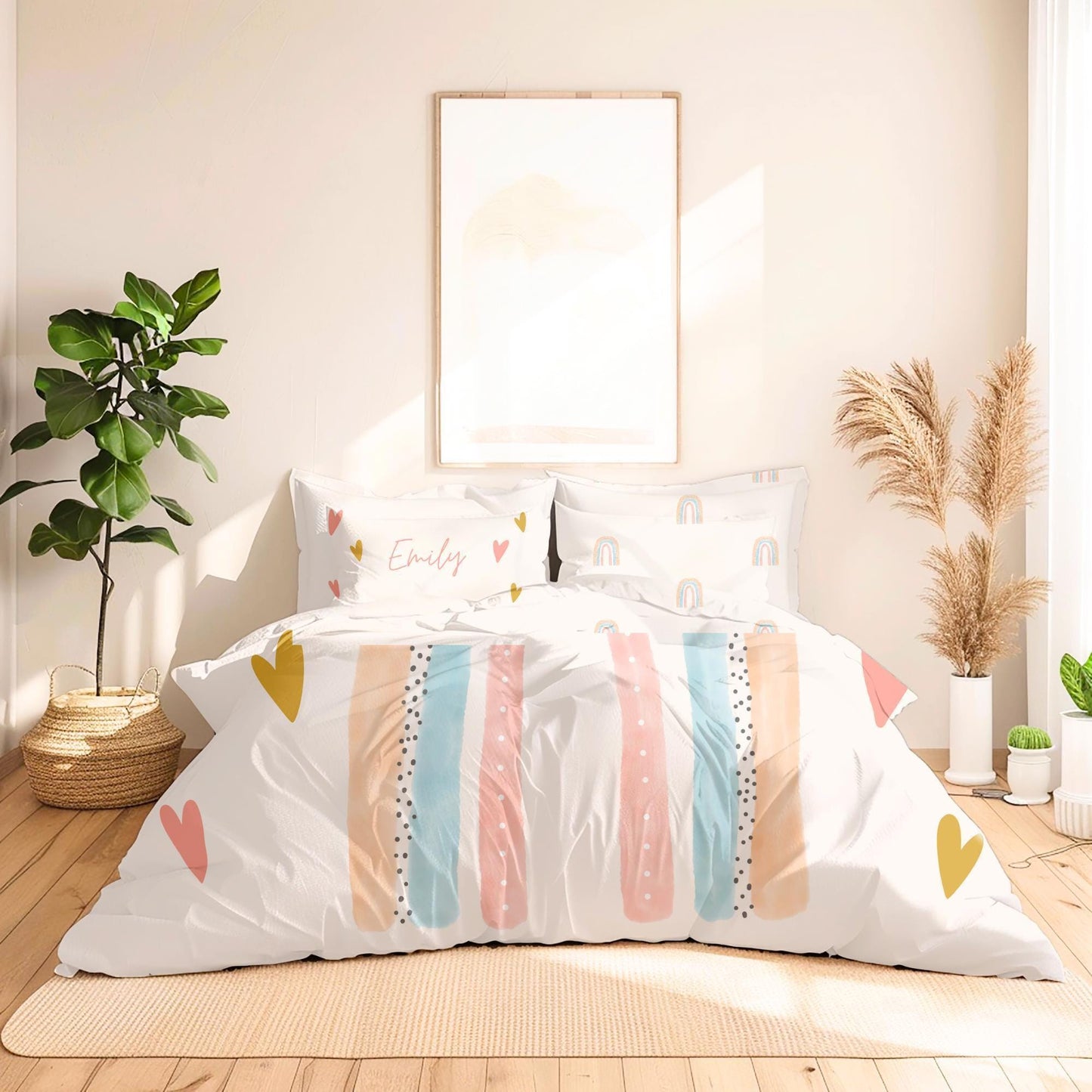 Rainbow Personalized bedding set, Duvet Cover Set - Baby Custom Bedding, Housewarming Gift, Kids Custom bed, Pink Kids Bedding,Birthday gift