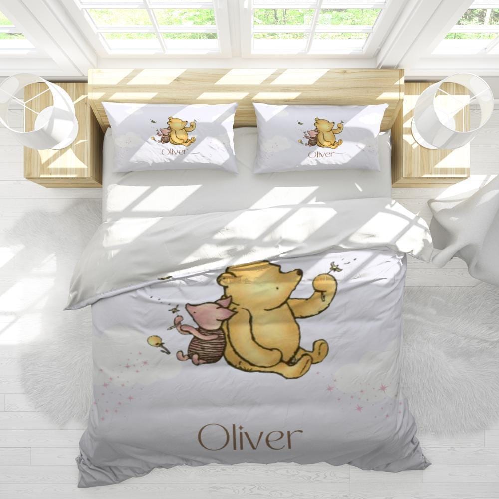 Winnie the Pooh Personalized Duvet Cover Set - Kids Bedding, Birthday Present