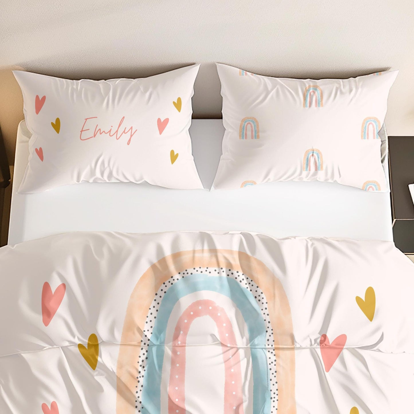 Rainbow Personalized bedding set, Duvet Cover Set - Baby Custom Bedding, Housewarming Gift, Kids Custom bed, Pink Kids Bedding,Birthday gift