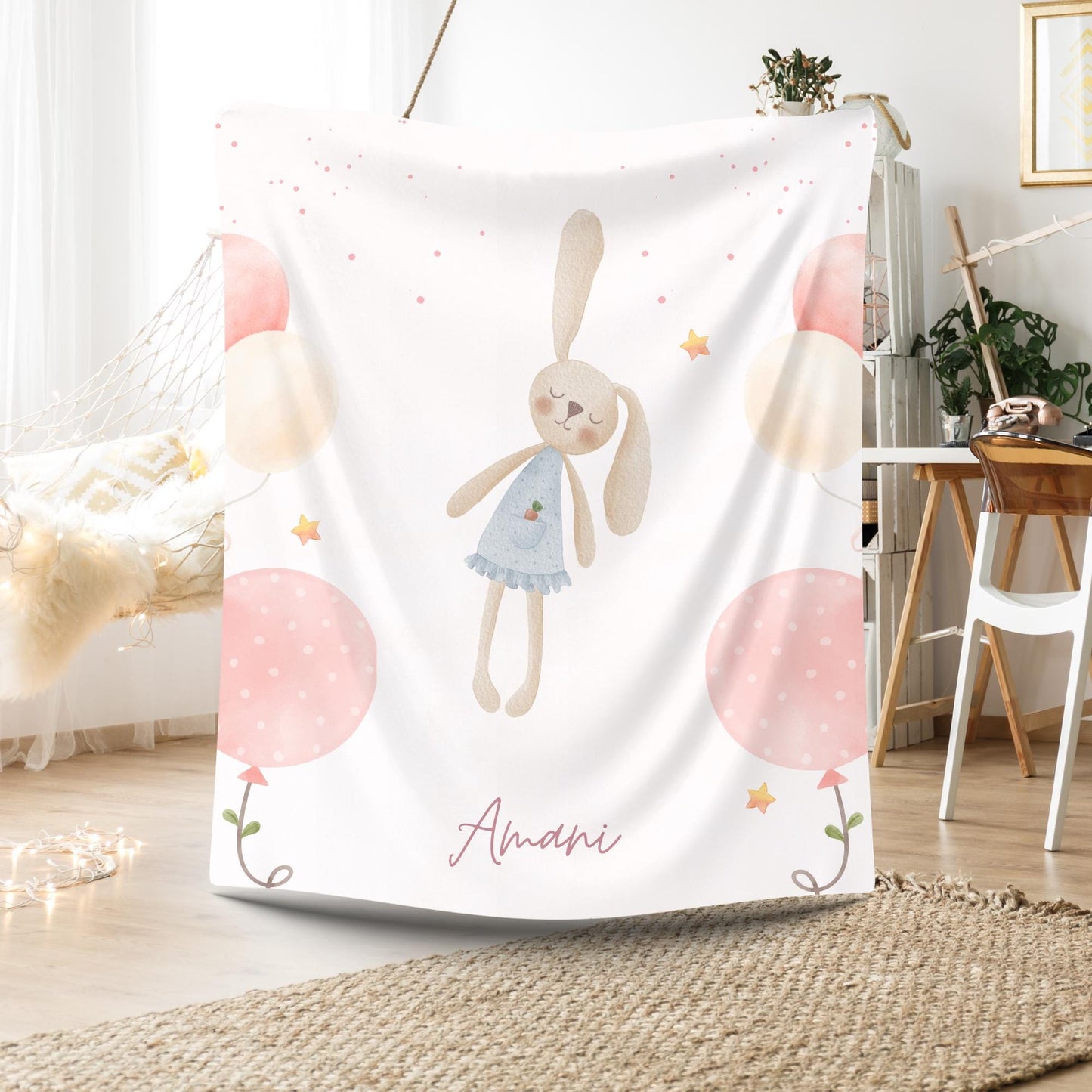 Cute Bunny Kids Rug – Non-Slip Baby Room Carpet