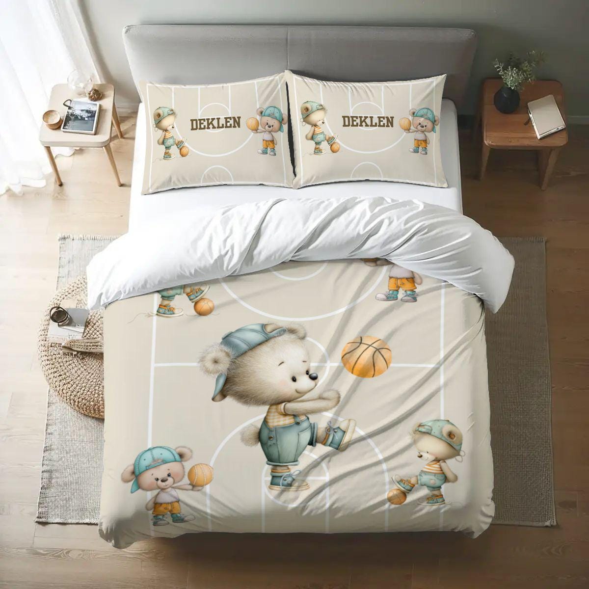 Personalized Bear Basketball Wearable Blanket