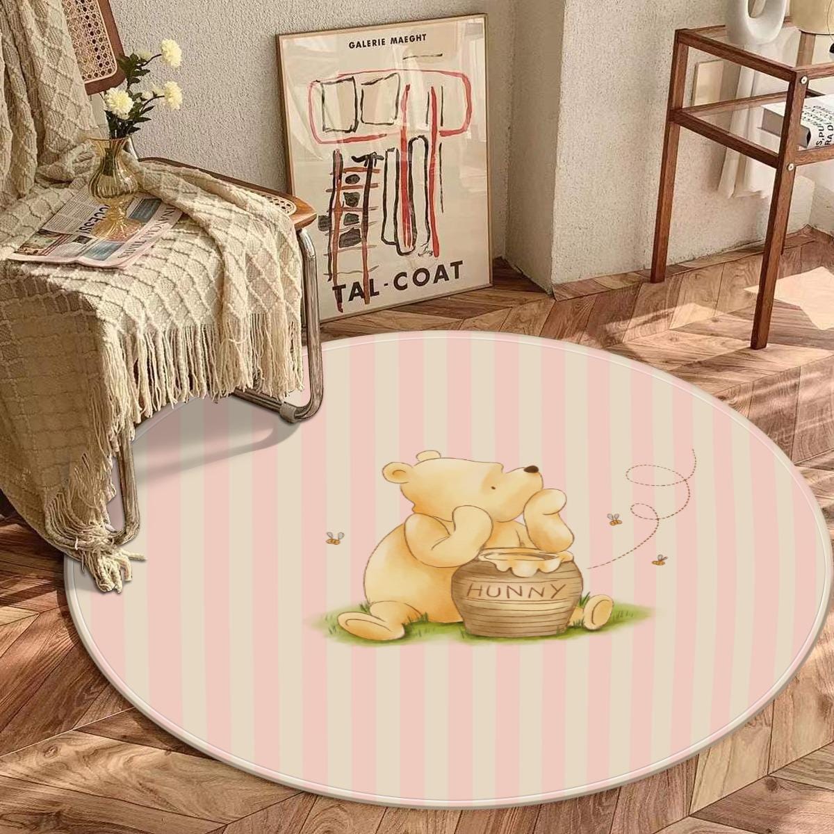Winnie the Pooh Kids Rug - Round Nursery Play Mat, Kids Bedroom Decor