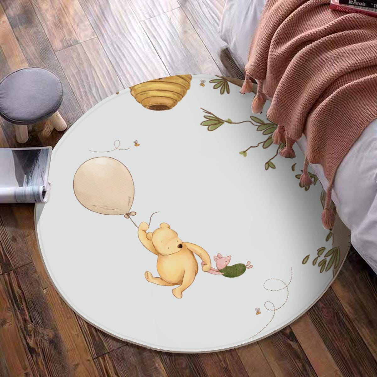 Winnie the Pooh Kids Rug - Round Nursery Play Mat - Playroom Decor