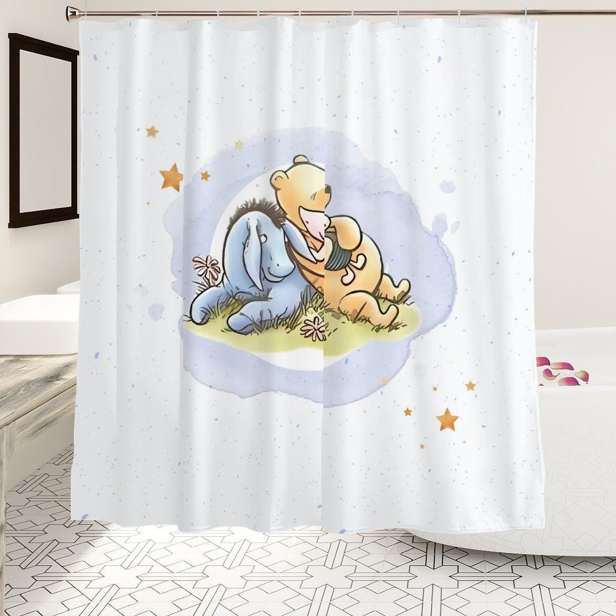 Winnie the Pooh Shower Curtain with Piglet & Eeyore – Cute Kids Bathroom & Nursery Decor