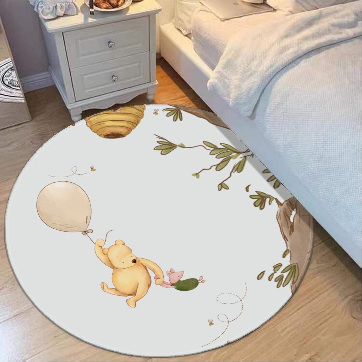 Winnie the Pooh Kids Rug - Round Nursery Play Mat - Playroom Decor
