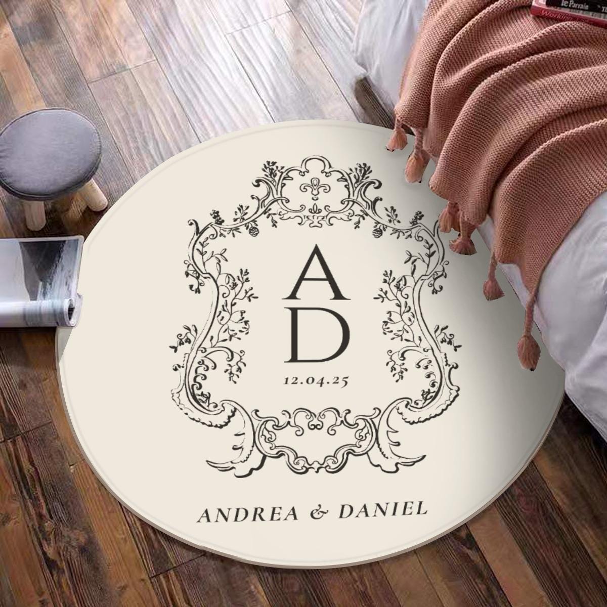 Custom Monogram Rug – Personalized Family Name Carpet, Wedding & Anniversary Gift