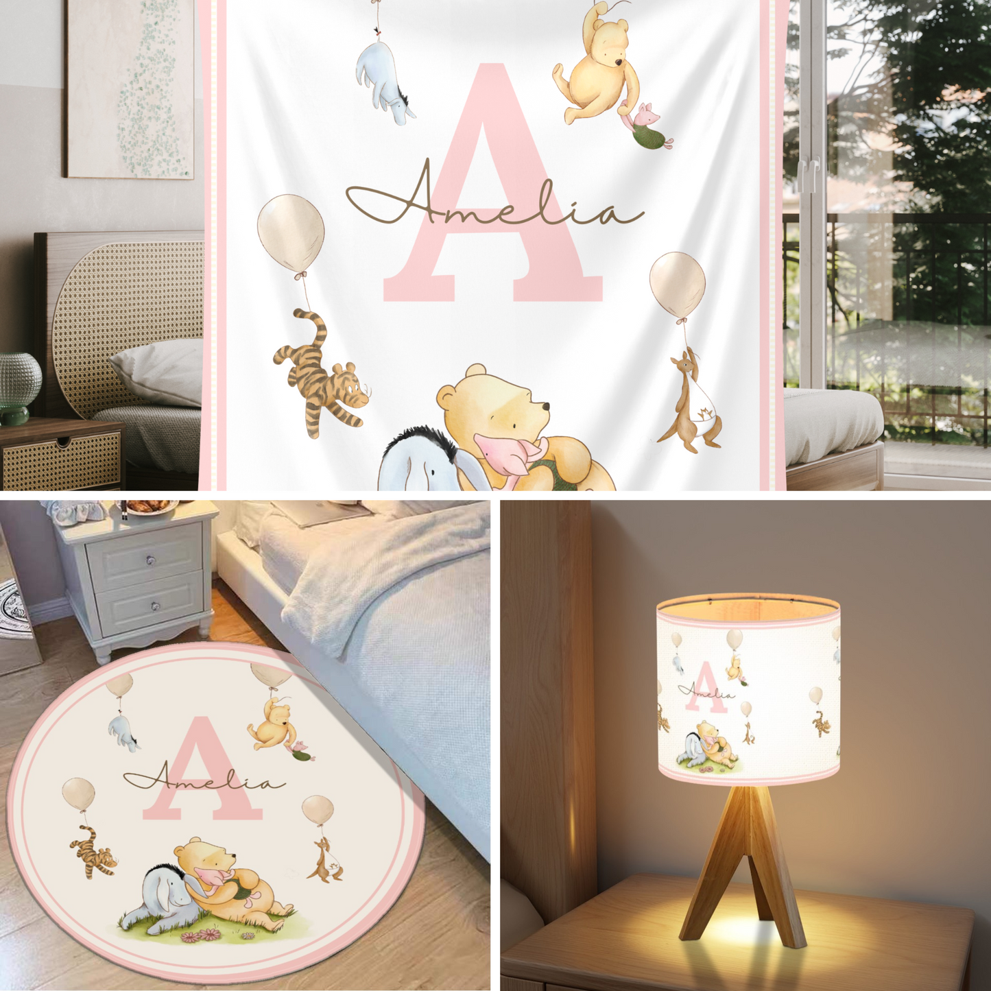 Custom Winnie the Pooh Nursery Rug with Baby Name