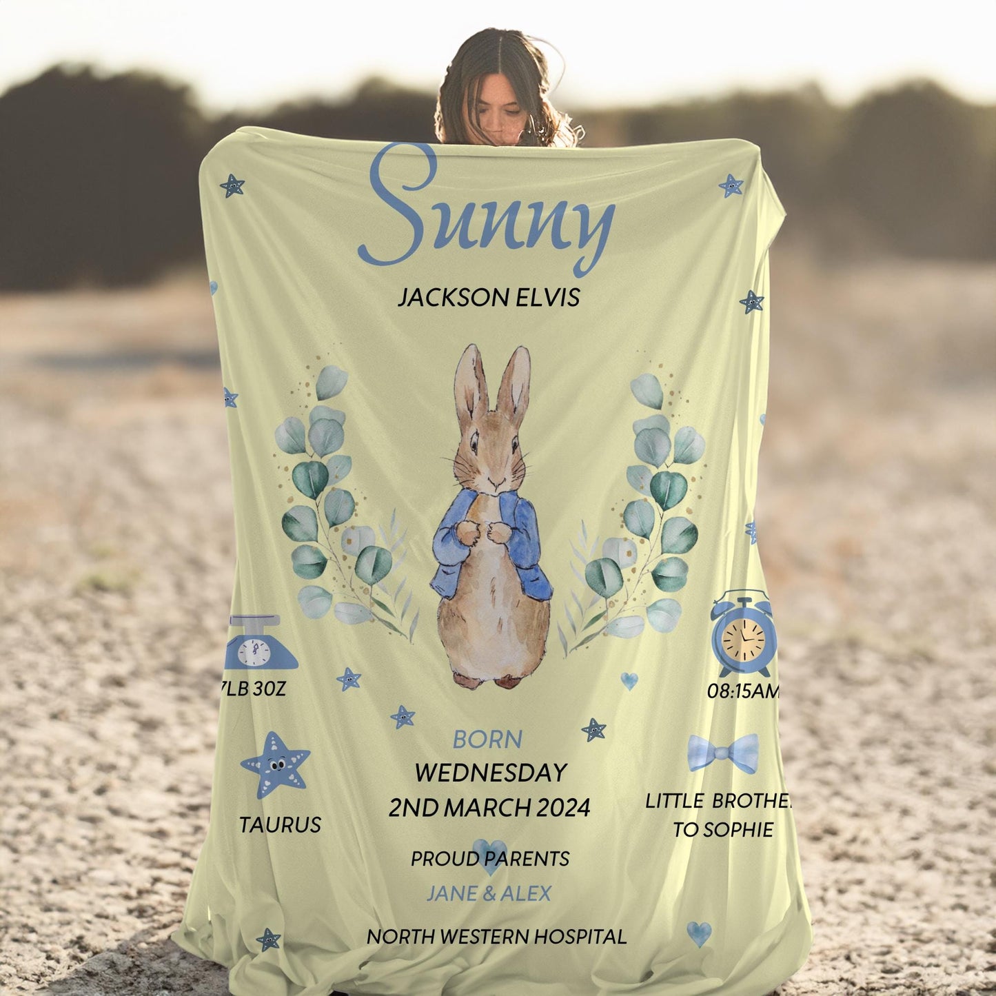 Personalized Peter Rabbit Blanket – Baby Girl Gift & Nursery Keepsake