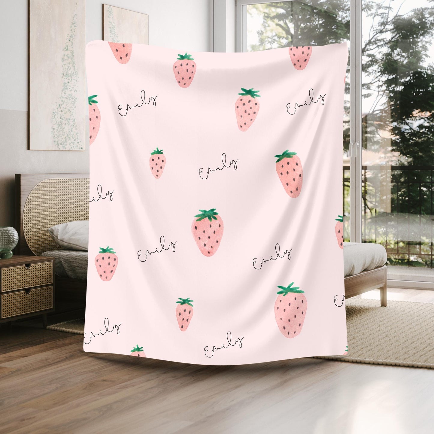 Custom Name Strawberry Cupcake Round Rug – Personalized Carpet for Girls