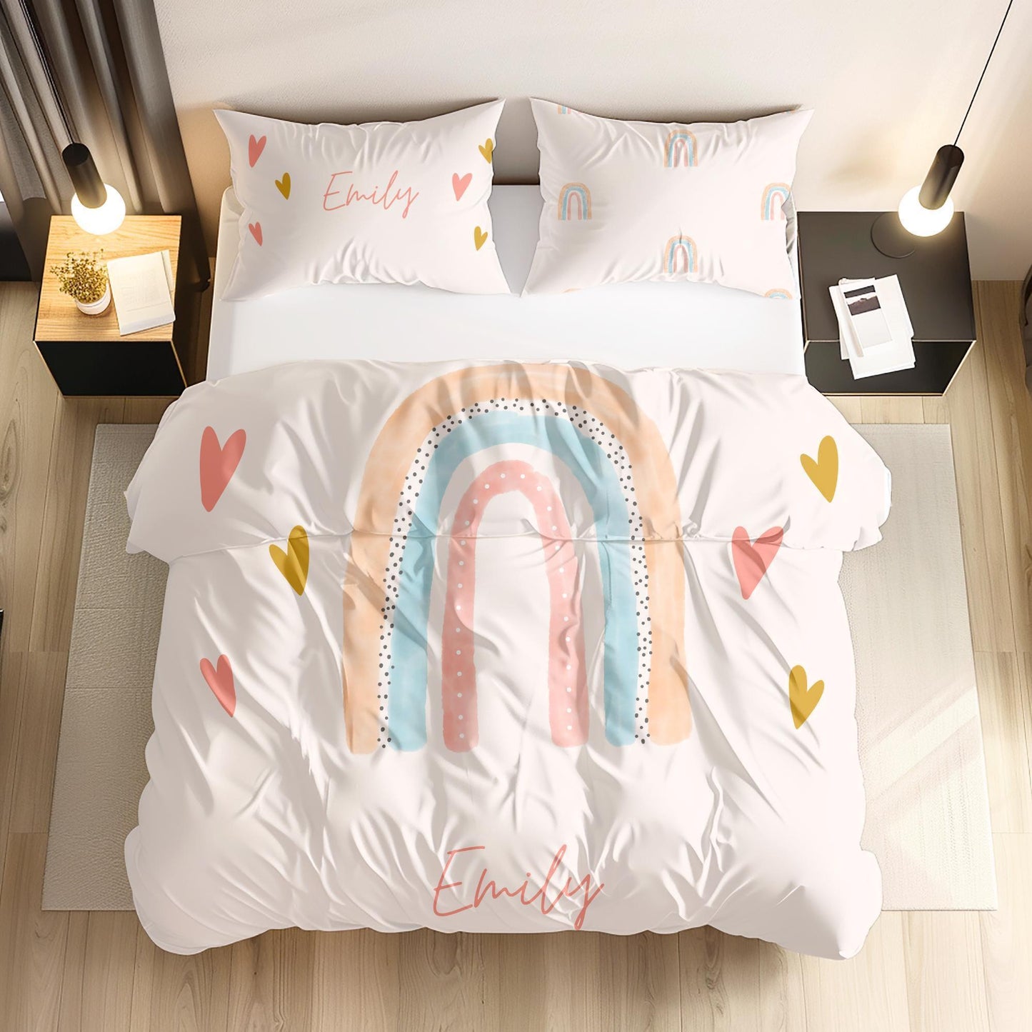 Rainbow Personalized bedding set, Duvet Cover Set - Baby Custom Bedding, Housewarming Gift, Kids Custom bed, Pink Kids Bedding,Birthday gift