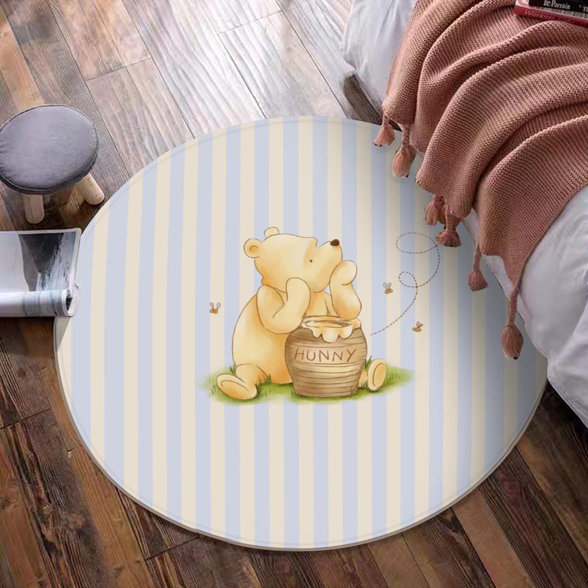 Winnie the Pooh Kids Rug - Round Nursery Play Mat, Kids Bedroom Decor