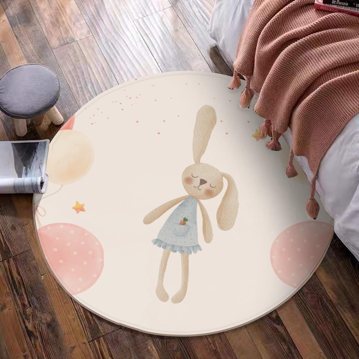 Cute Bunny Kids Rug – Non-Slip Baby Room Carpet