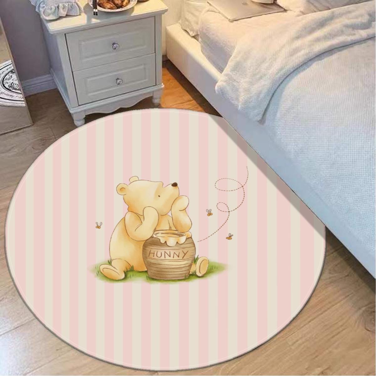 Winnie the Pooh Kids Rug - Round Nursery Play Mat, Kids Bedroom Decor