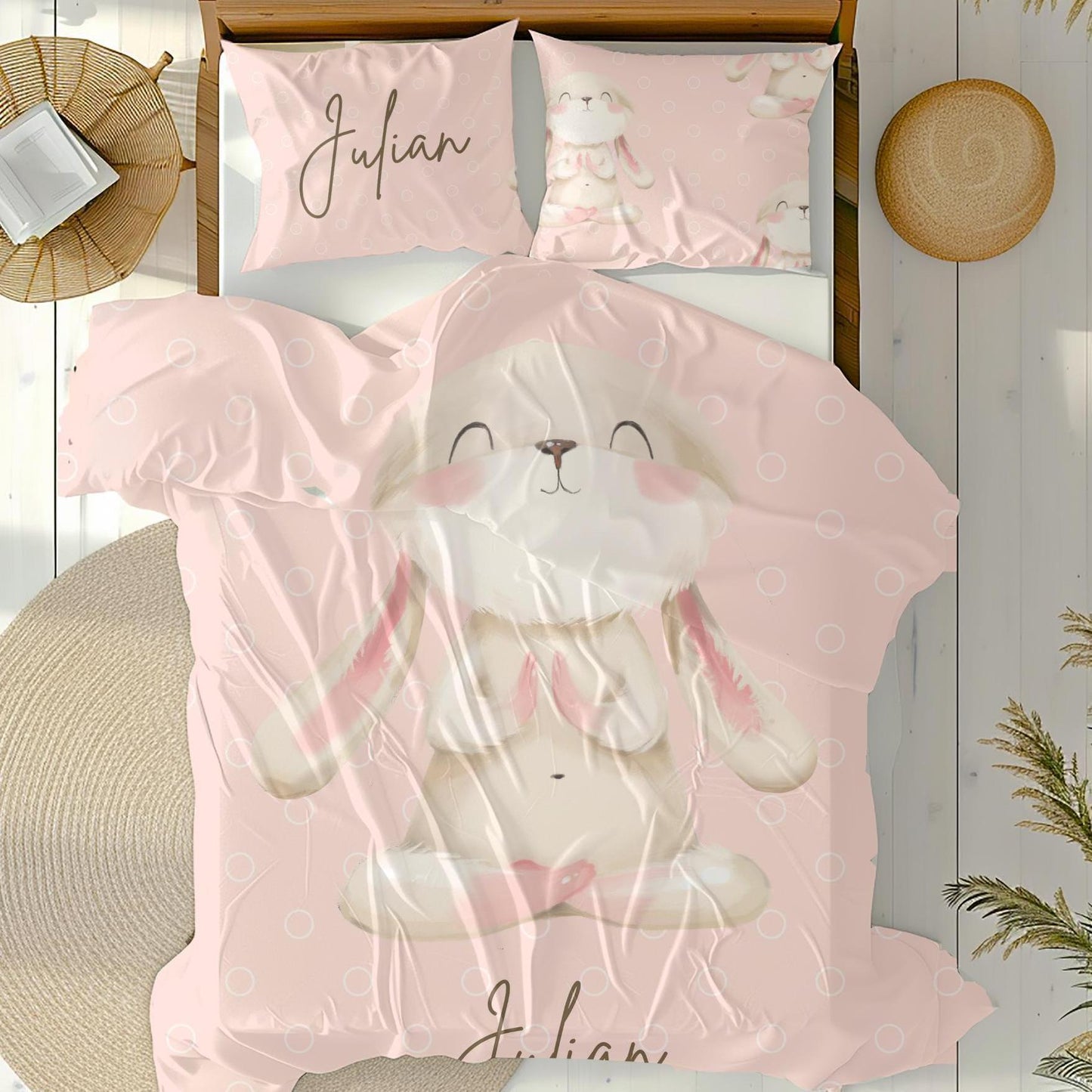 Bunny Custom Name,Girl Personalized bedding set, Duvet Cover Set