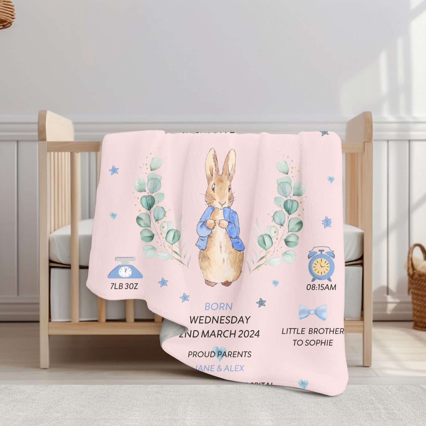 Peter Rabbit Custom Blanket Girls Nursery Blanket