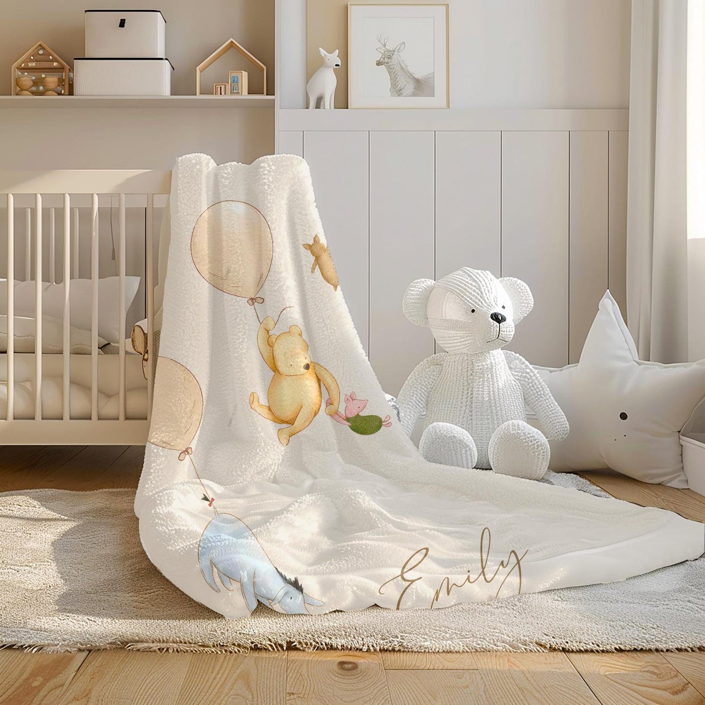 Personalized Winnie the Pooh Baby Blanket - Custom Baby Shower Gift