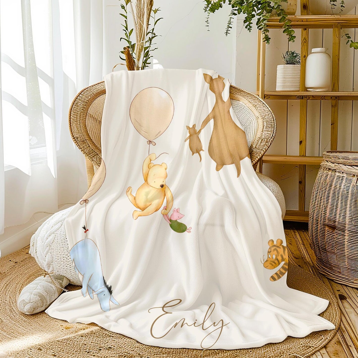 Personalized Winnie the Pooh Baby Blanket - Custom Baby Shower Gift