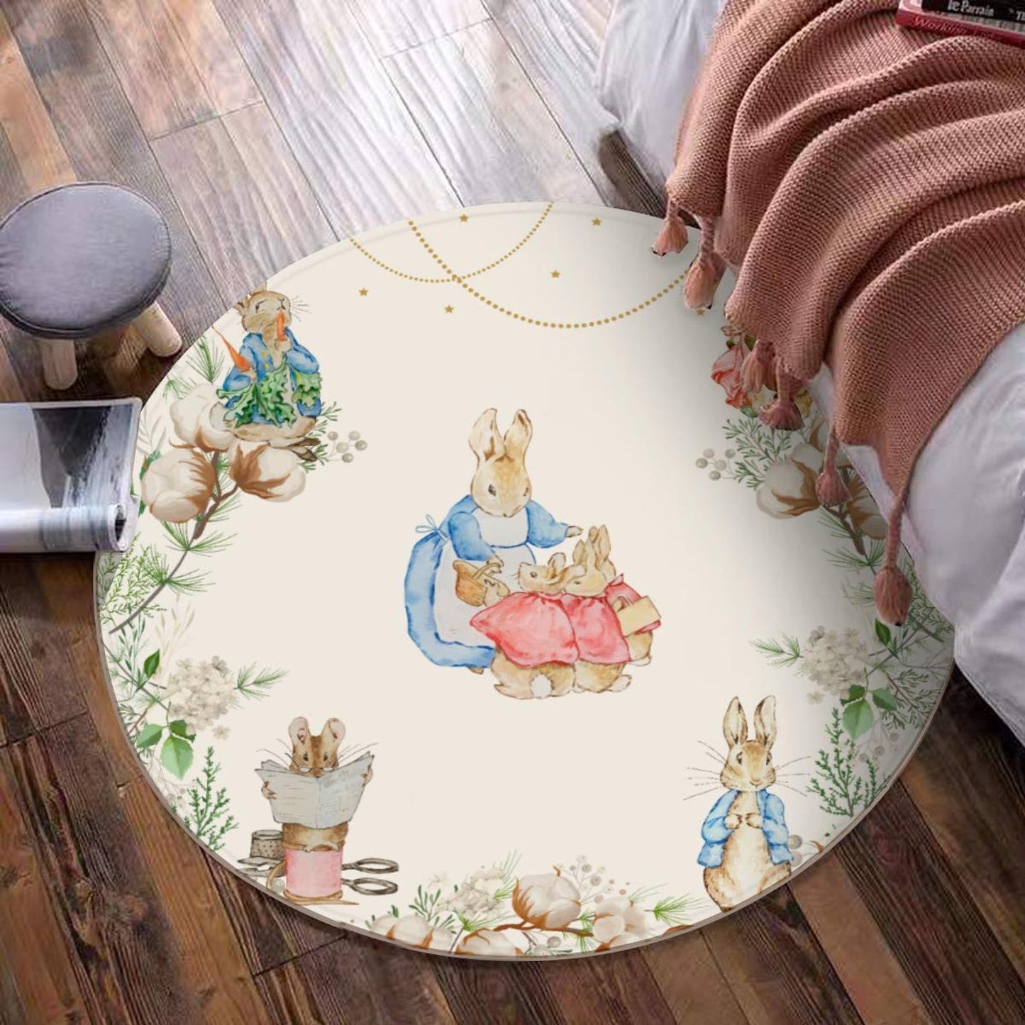 Peter Rabbit Custom Round Rug for Nursery or Kids Playroom