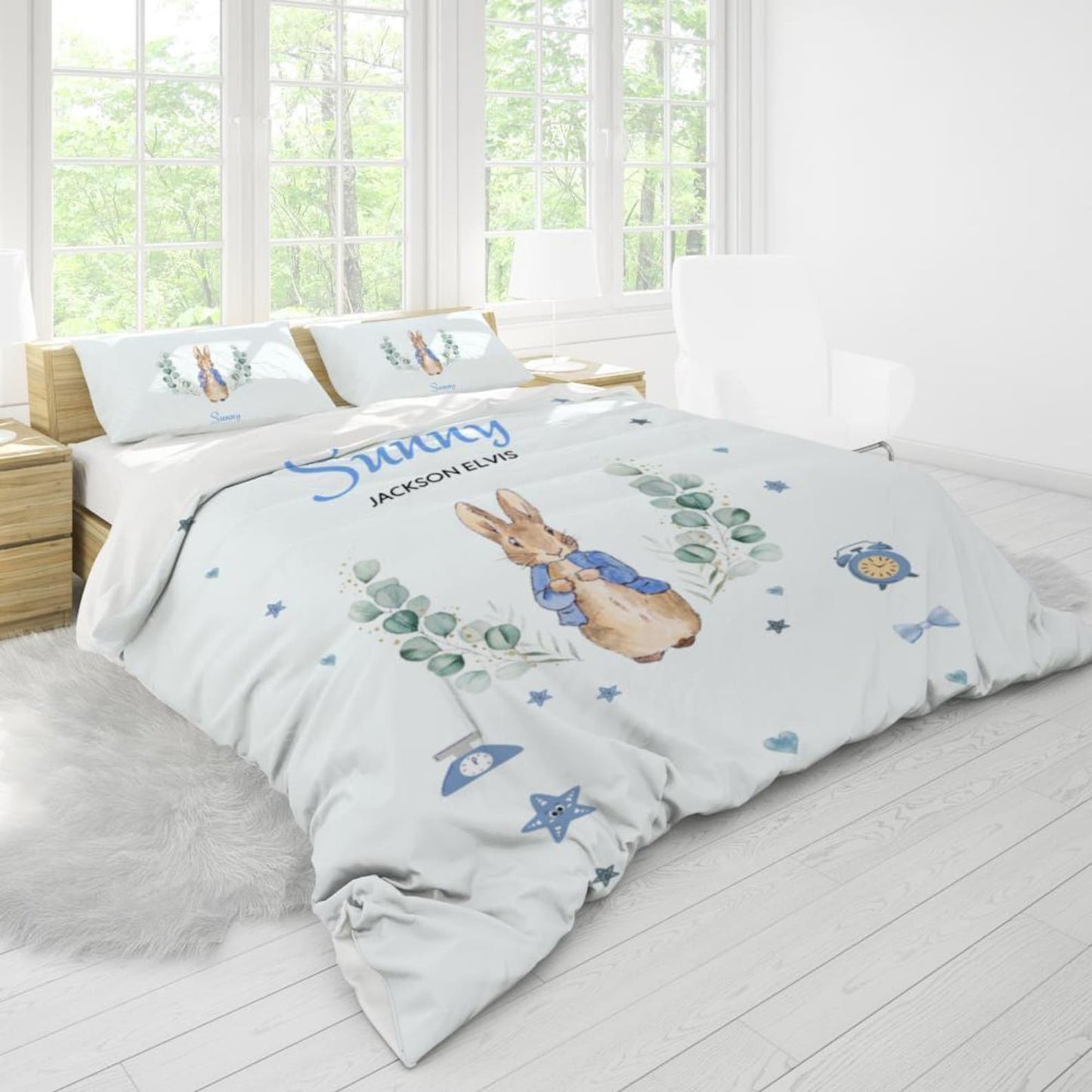 Peter rabbit Personalized Duvet Cover Set - Blue Custom Bedding
