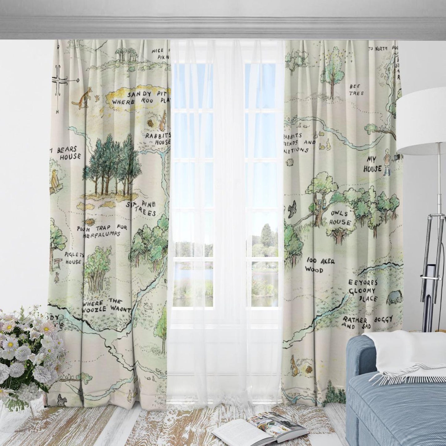 Blackout Curtains Custom Name Curtains, Personalized Winnie the Pooh map Curtains