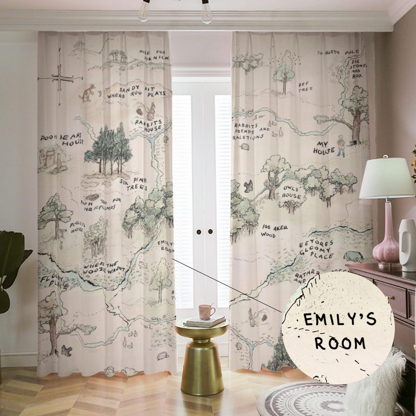 Blackout Curtains Custom Name Curtains, Personalized Winnie the Pooh map Curtains