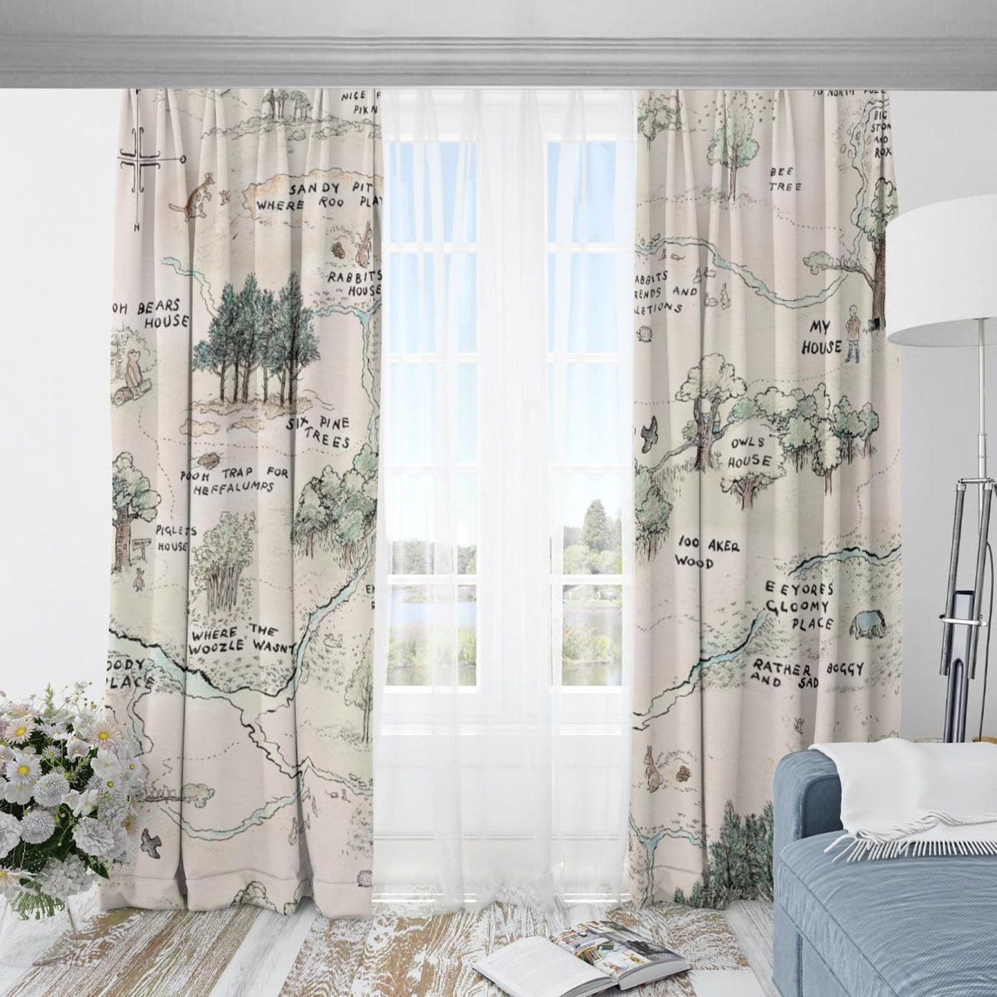 Blackout Curtains Custom Name Curtains, Personalized Winnie the Pooh map Curtains