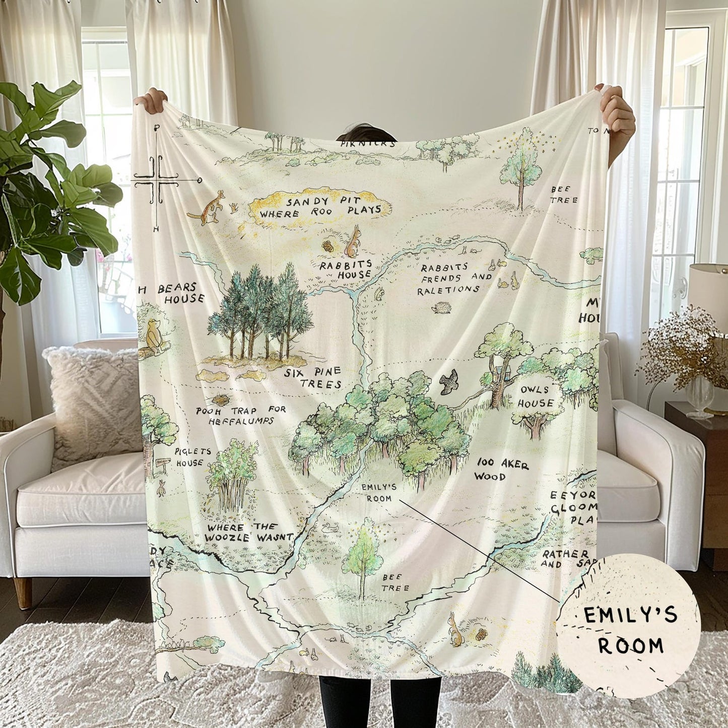 Winnie the Pooh Map Blanket – Personalized Woodland Throw