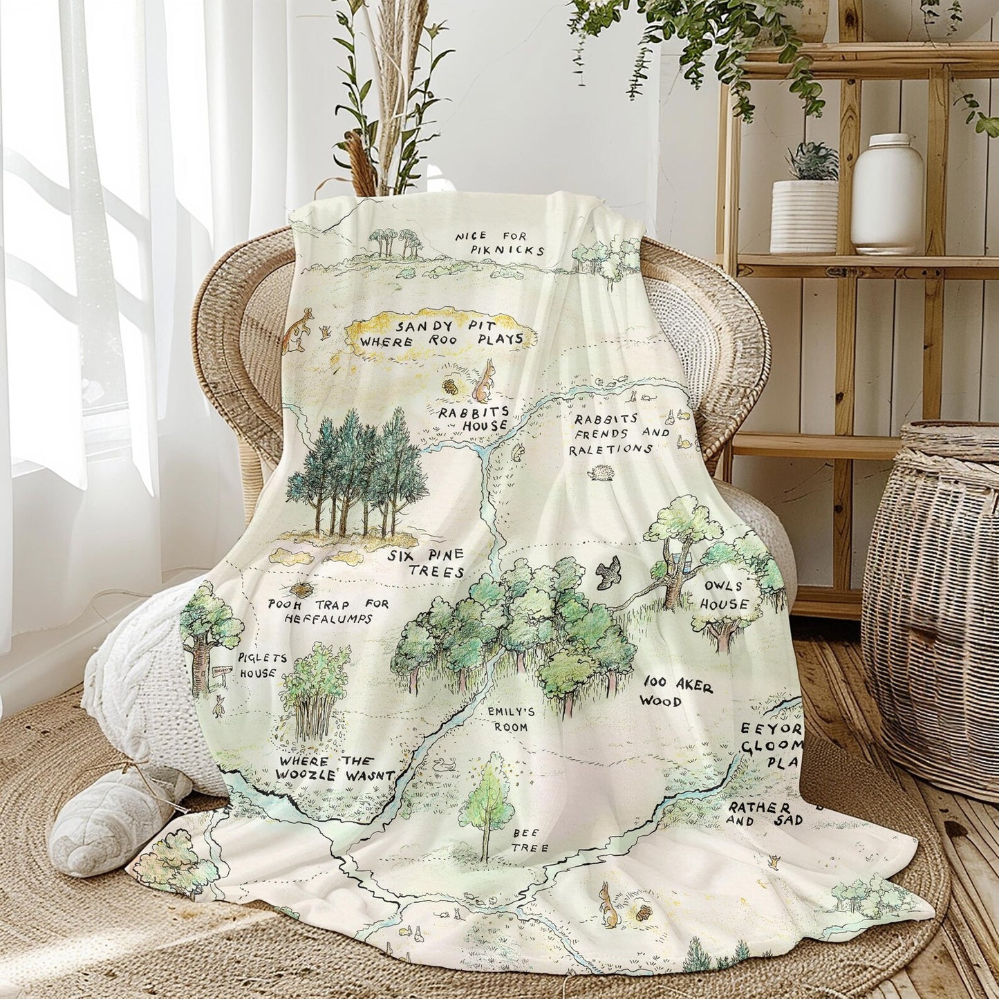 Winnie the Pooh Map Blanket – Personalized Woodland Throw