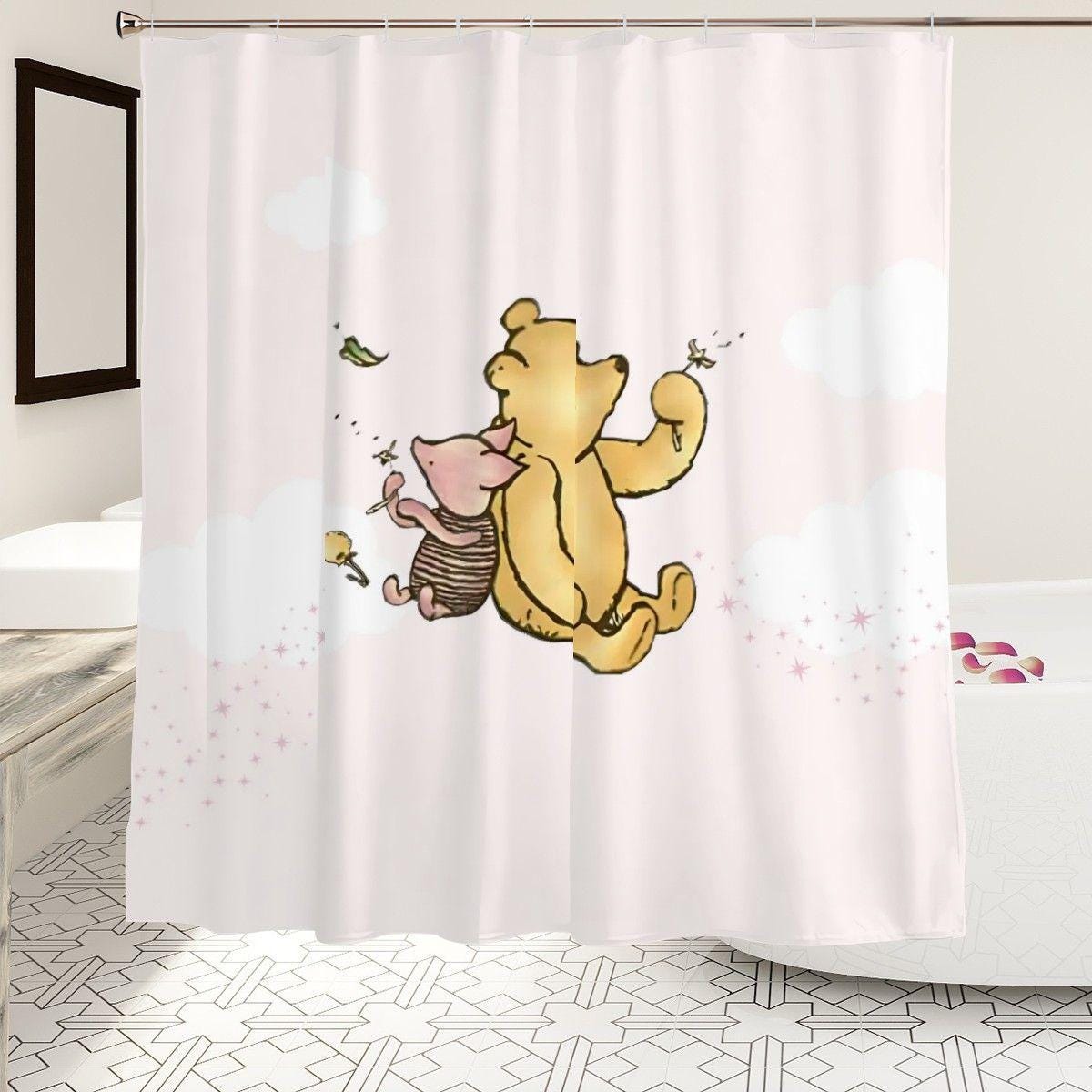 Winnie the Pooh and Piglet Shower Curtain – Cute Kids Bathroom Decor