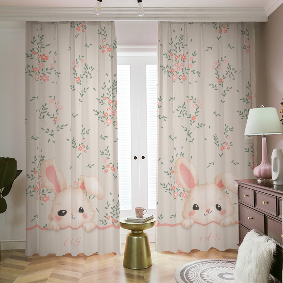 Personalized Cute Bunny Floral Curtains