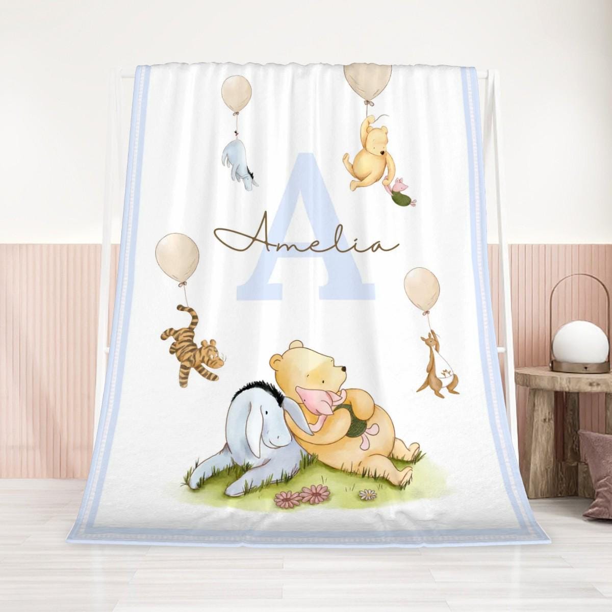 Winnie the Pooh Baby Blanket - Personalized Disney Gift, Soft Plush Winnie the Pooh Baby Swaddle, Plush Blanket, Couch Throw Gift