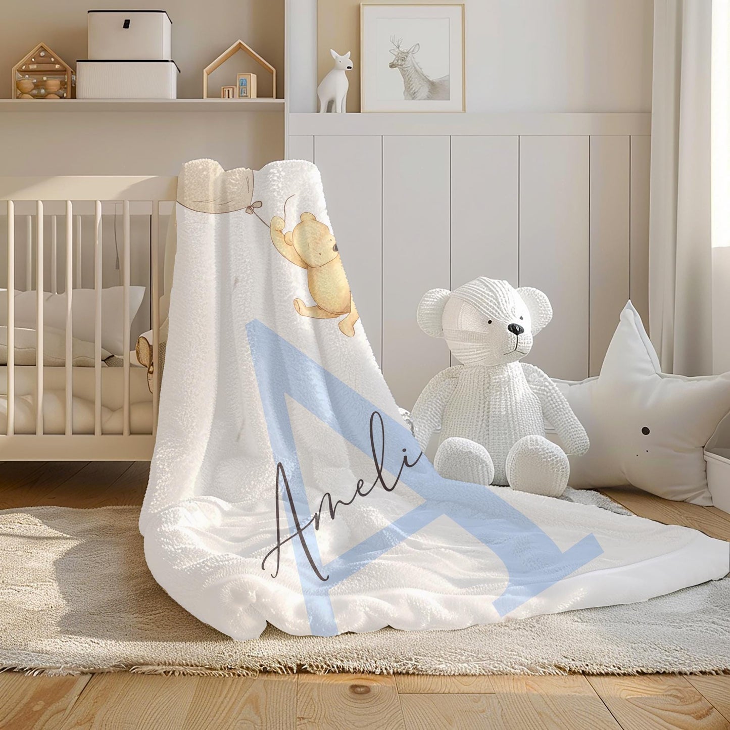 Personalized Winnie the Pooh Nursery Rug – Custom Baby Name Area Rug, Baby Shower Gift