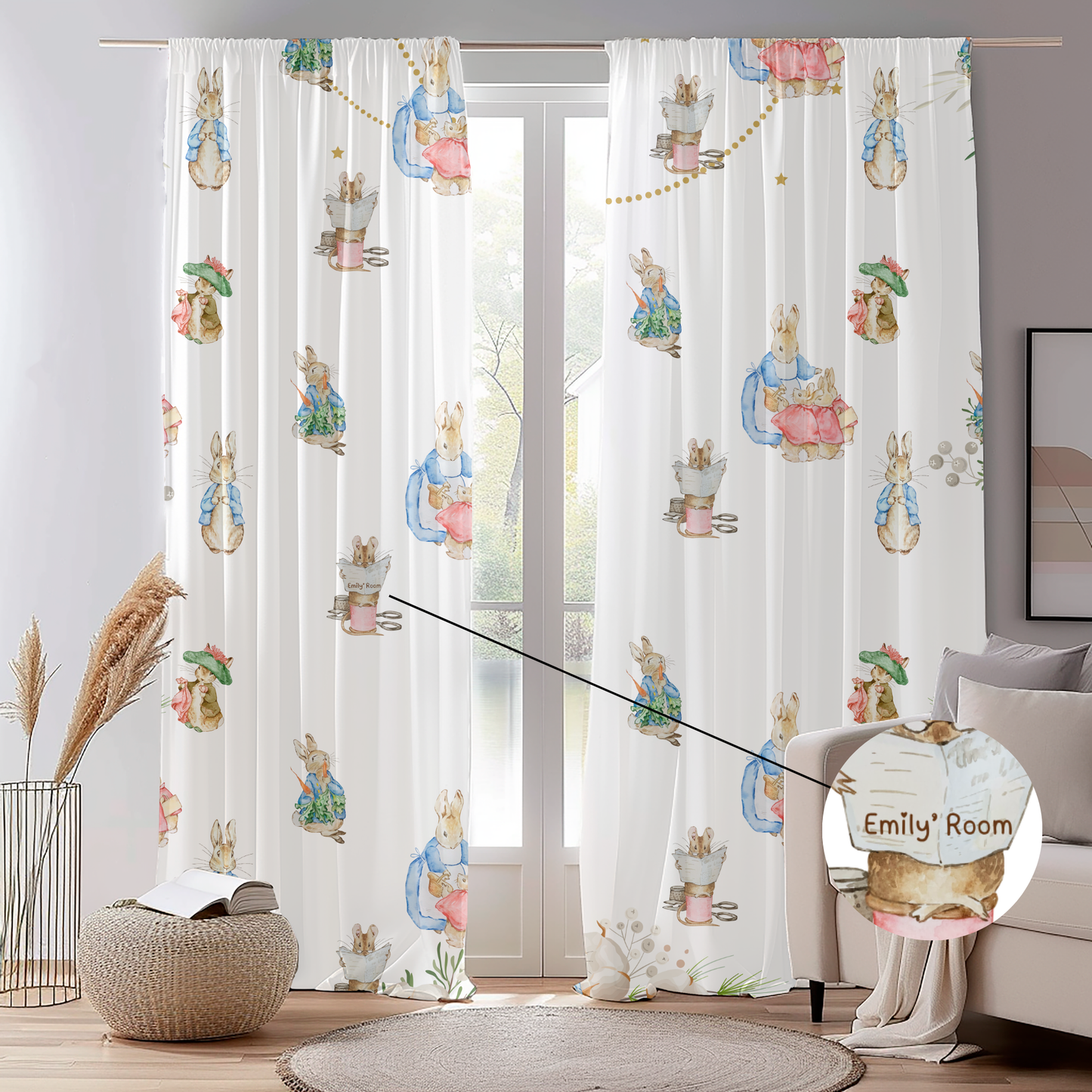 Custom Vintage Rabbit Curtains for Kids Room