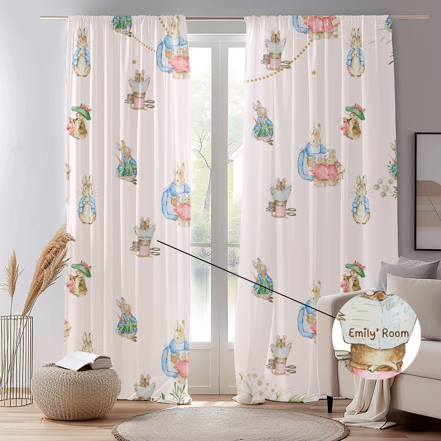Custom Vintage Rabbit Curtains for Kids Room