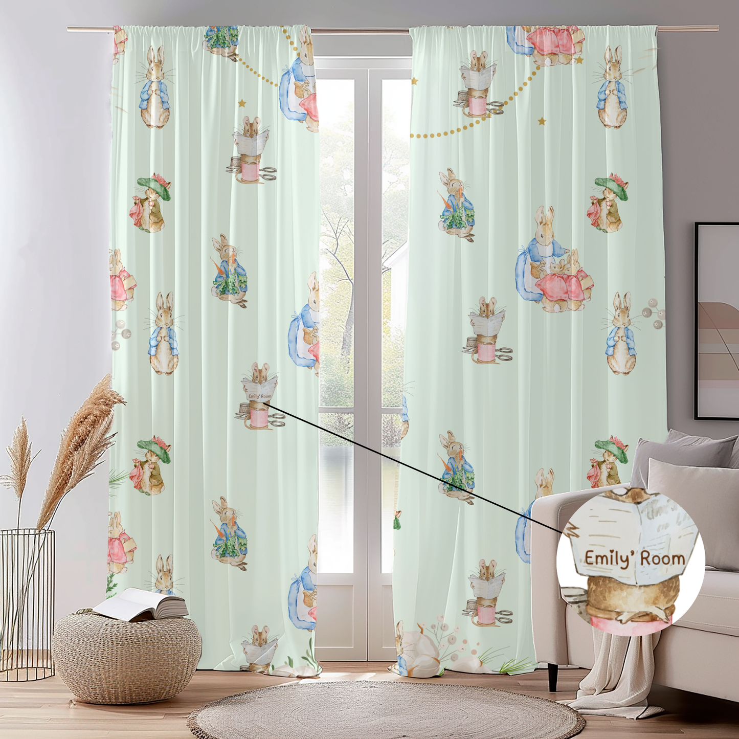 Custom Vintage Rabbit Curtains for Kids Room