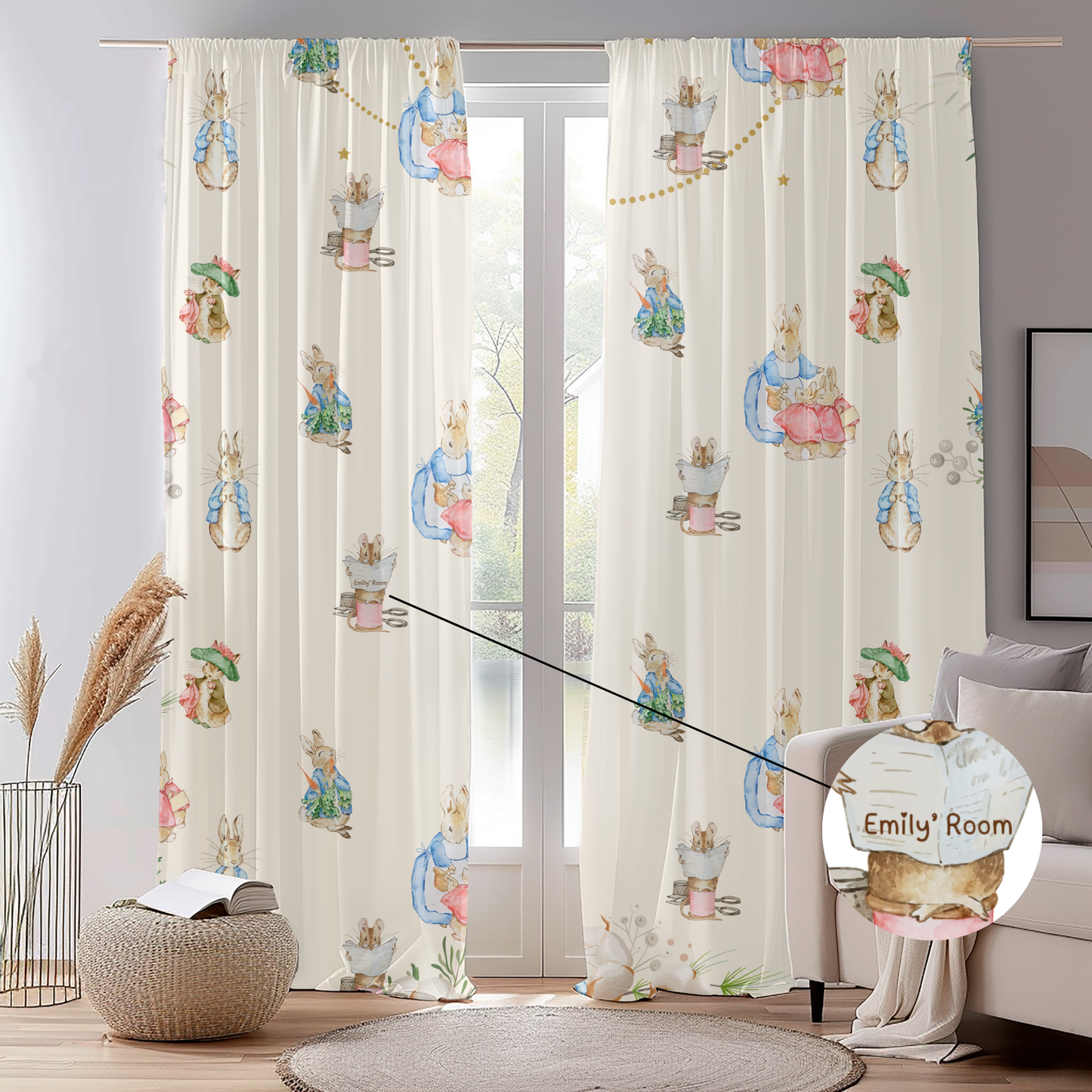 Custom Vintage Rabbit Curtains for Kids Room