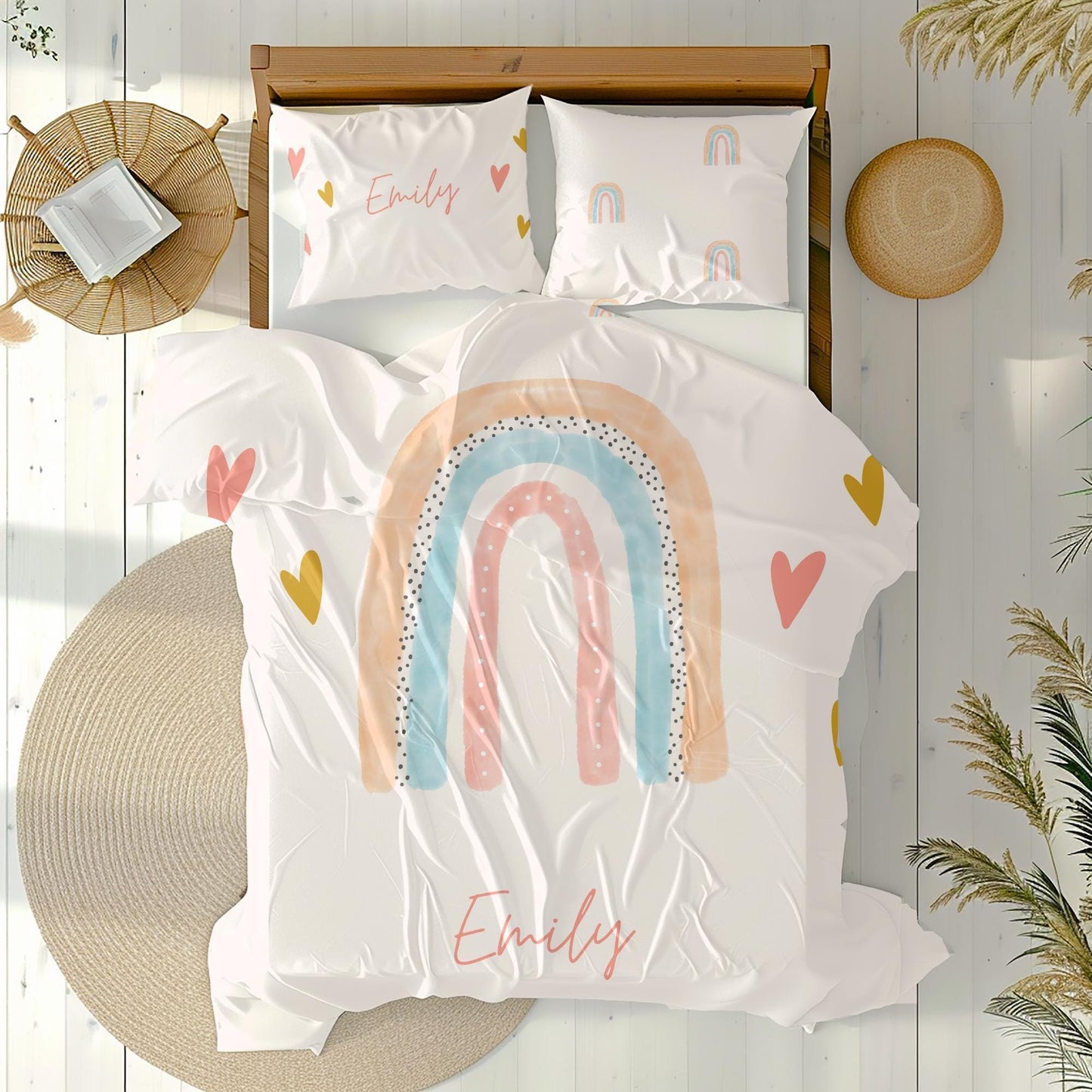 Rainbow Personalized bedding set, Duvet Cover Set - Baby Custom Bedding, Housewarming Gift, Kids Custom bed, Pink Kids Bedding,Birthday gift
