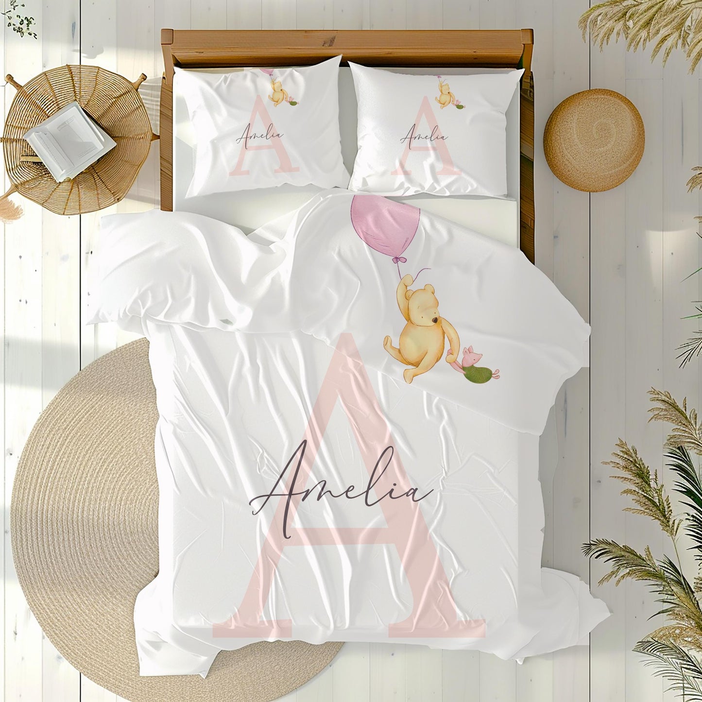 Personalized Winnie the Pooh Nursery Rug – Custom Baby Name Area Rug, Baby Shower Gift