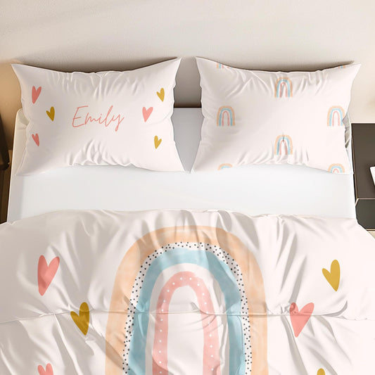 Rainbow Personalized bedding set, Duvet Cover Set - Baby Custom Bedding, Housewarming Gift, Kids Custom bed, Pink Kids Bedding,Birthday gift