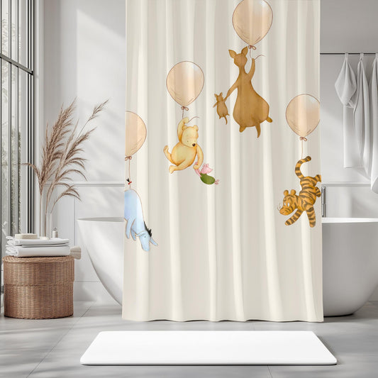 Winnie the Pooh Shower Curtain – Eeyore, Piglet & Roo with Balloons | Kids Bathroom & Nursery Decor