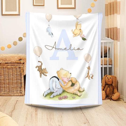 Winnie the Pooh Baby Blanket - Personalized Disney Gift, Soft Plush Winnie the Pooh Baby Swaddle, Plush Blanket, Couch Throw Gift