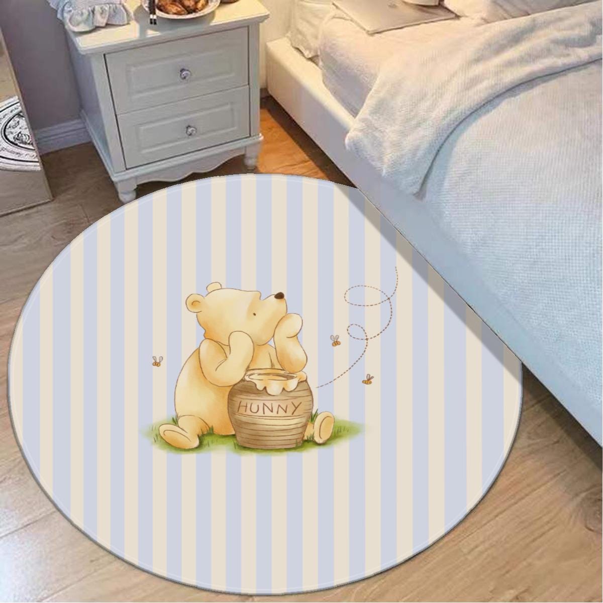 Winnie the Pooh Kids Rug - Round Nursery Play Mat, Kids Bedroom Decor