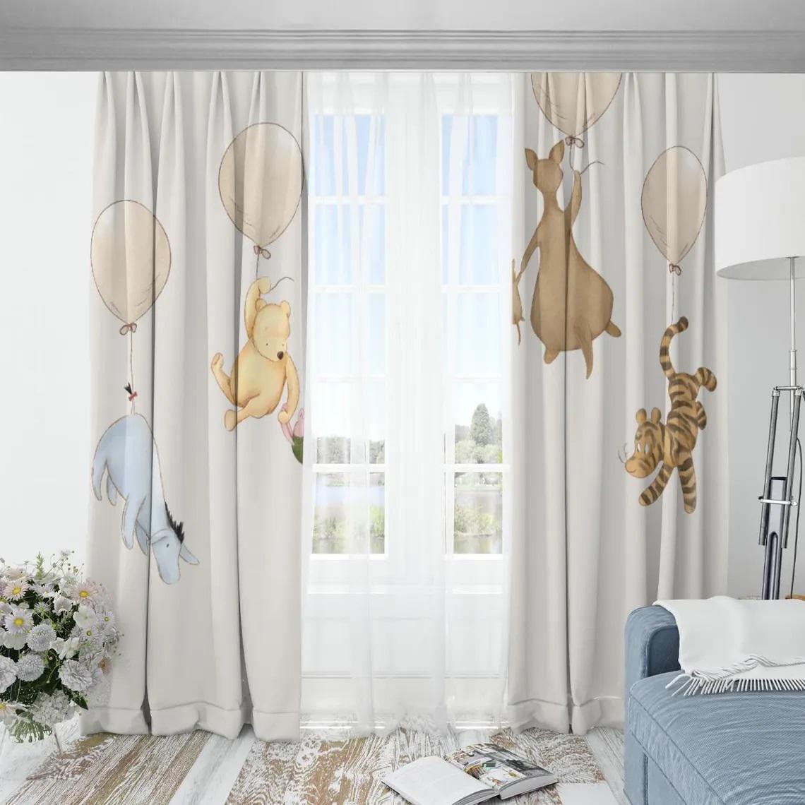 Winnie the Pooh Shower Curtain – Eeyore, Piglet & Roo with Balloons | Kids Bathroom & Nursery Decor