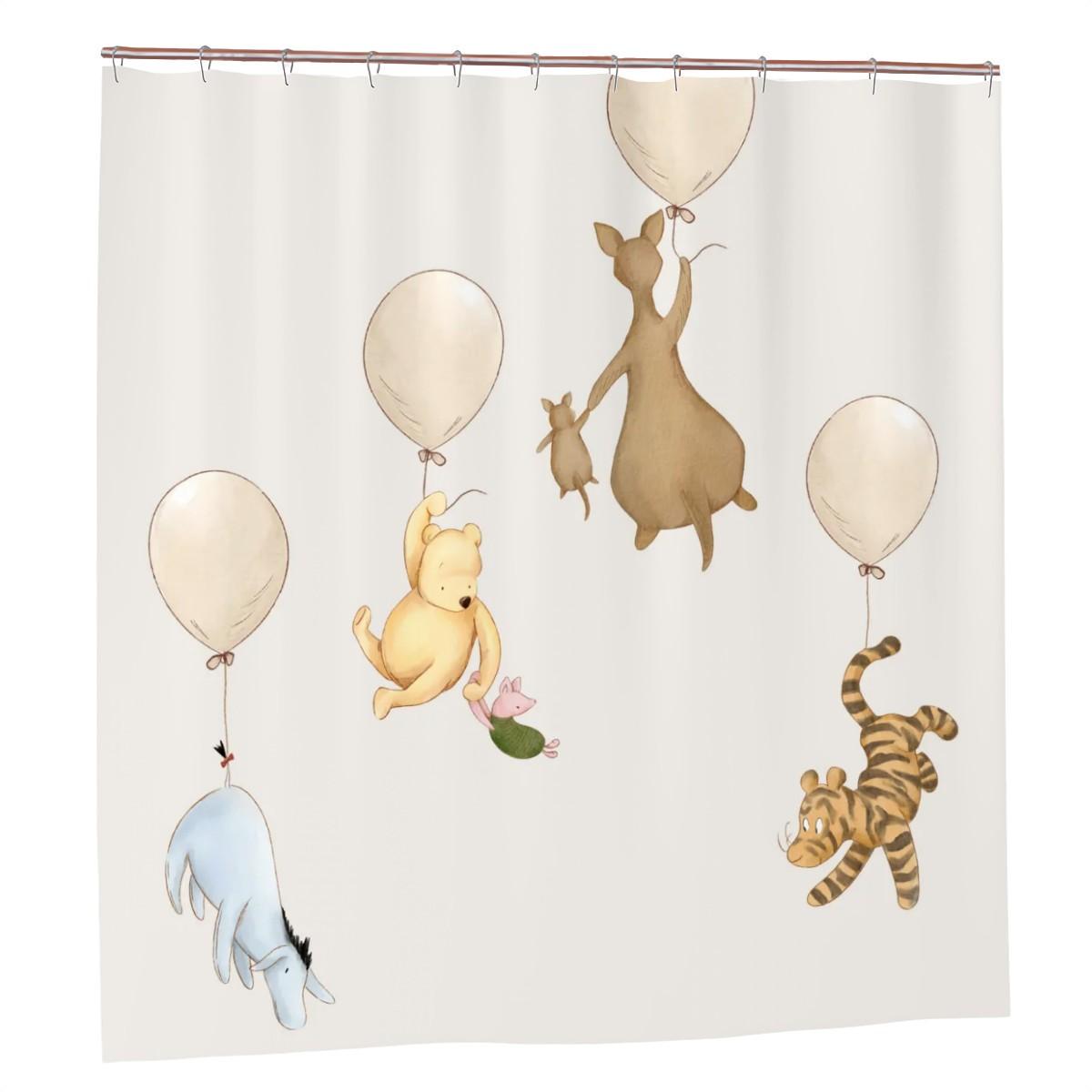 Winnie the Pooh Shower Curtain – Eeyore, Piglet & Roo with Balloons | Kids Bathroom & Nursery Decor