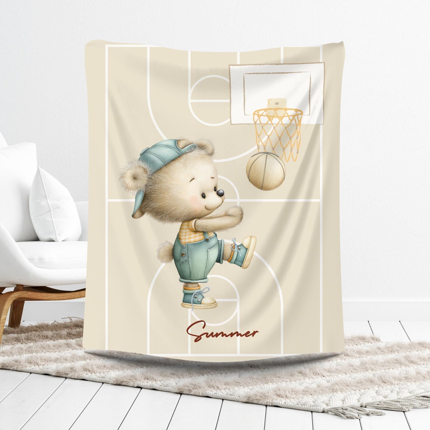 Personalized Bear Basketball Wearable Blanket