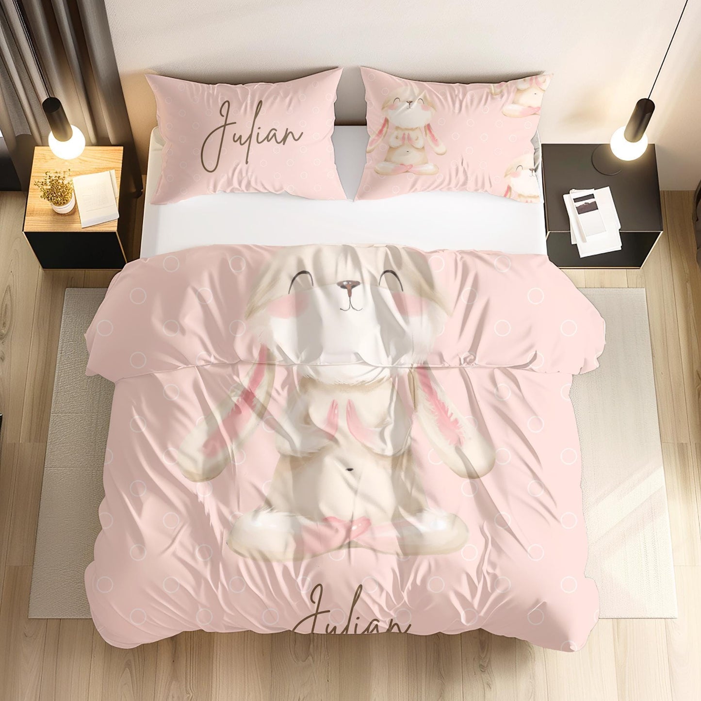 Bunny Custom Name,Girl Personalized bedding set, Duvet Cover Set