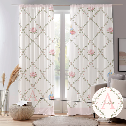Personalized Vintage Rabbit Curtains – Custom Name Kids Room Decor