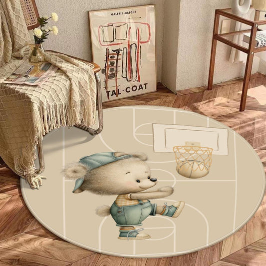 Basketball Bear Nursery Rug – Cute Sports Theme Rug for Baby Boy Room, Playroom mat